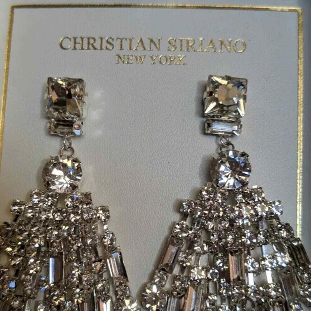 Christian Siriano New York Crystal Chandelier Drop Earrings Silver Tone NIB 3.5" - Picture 2 of 5